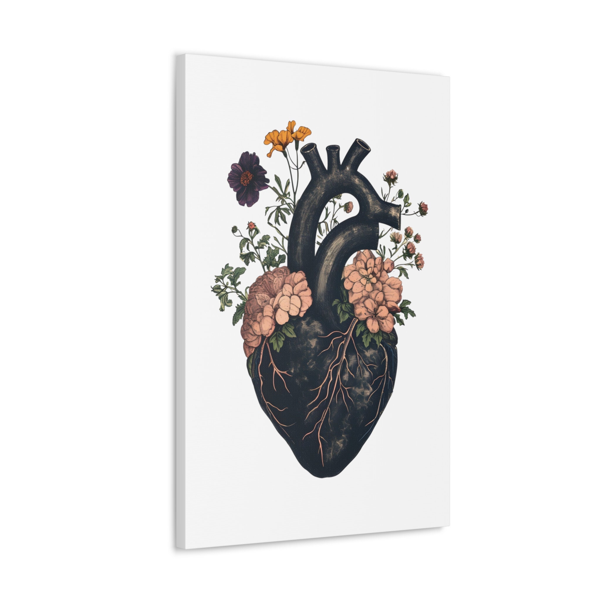 Black Floral Heart Anatomy Art Print: Goth Home Decor Canvas - Etsy
