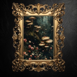 Mushroom Floral Art Print: Dark Forest Cottagecore Poster