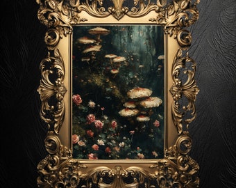 Mushroom Floral Art Print: Dark Forest Cottagecore Poster