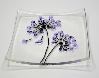 Agapanthus / Allium flower handmade fused glass dish in a choice of colours