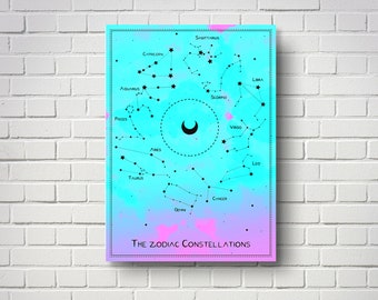 Zodiac Constellations Art Print – Watercolor Witchy Decor (Digital Download)