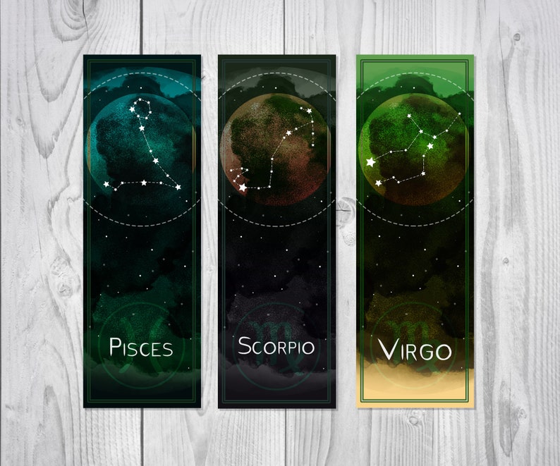 printable bookmarks zodiac star sign set of 12 printable etsy