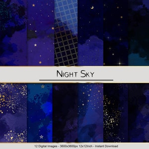 Blue Digital Paper - Night Sky Patterns - Digital Scrapbooking
