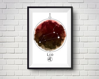 Leo Constellation Print – Zodiac Star Sign Art (Digital Download)