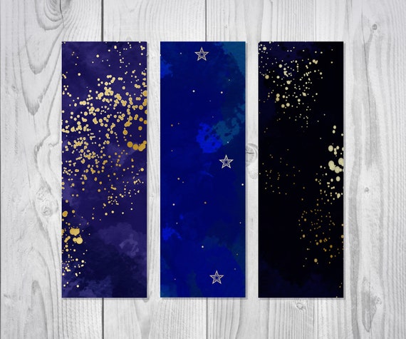 night sky printable bookmarks book lover gift magical gold etsy