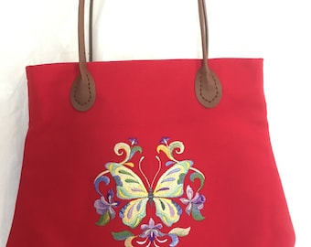 Summer embroidered classic tote/bag/ personalized/cotton/Geanta de vara