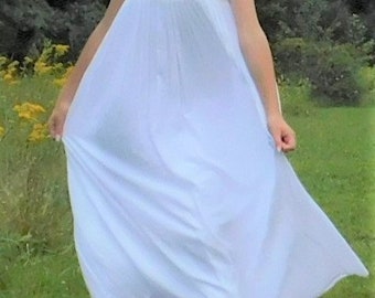 Elegant Romantic White Cotton Floor Length Dress/ Romanian Folk Embroidered  Maxi Summer Dress/ Flower Girl Dress/Rochie alba cu broderie/