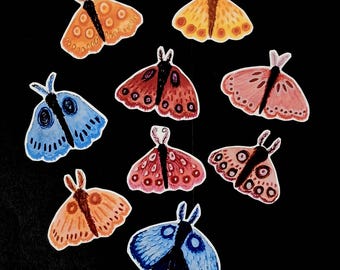 doodle moth sticker set | 9 handmade stickers | mixed media stickers
