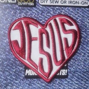 Love Jesus Patch: Heart-Shaped Embroidered Iron-On Applique