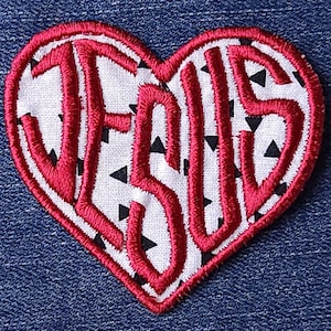 Love Jesus Patch - Triangle with Red Embroidery Embroidered Iron On Sew On Patch Baptism Gift, Disciple Wear, Christian Gift