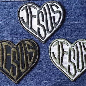 Love Jesus Patch: Olive Green Embroidered Heart - Iron On Sew On