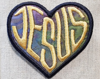 Love Jesus Aufnäher: Boho Vegas Gold Gesticktes Herz
