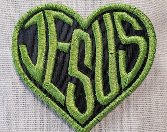 Kärlek Jesus-lapp - Svart & Metallic Grön, Kristen Stryk-på-applikation