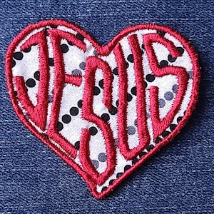 Love Jesus Patch: Red Embroidered Heart, Faith Gift
