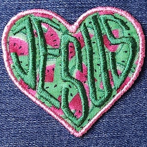 Love Jesus Patch: Watermelon Heart, Mint Green Text, Faith Gift