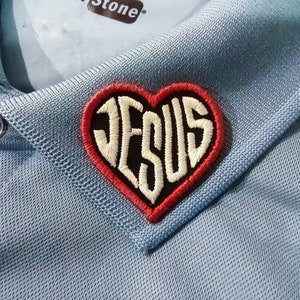 Jesus Heart Patch - lapel size - Heart Shaped - Embroidered Iron On Sew On Patch - Baptism Gift, Disciple Wear, Christian Gift