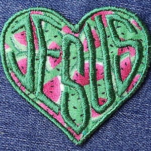 Love Jesus Patch: Watermelon Heart, Mint Green Text - Christian Gift