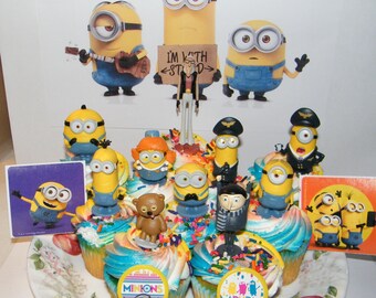 Thick glossy cardstock Gru Minion theme custom name cake topper Bob