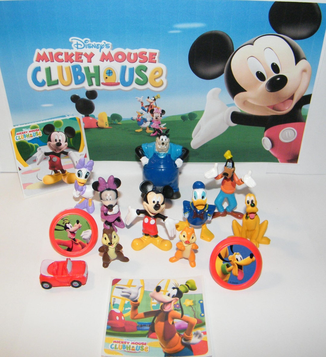Mickey and Friends Mini Figures 5 Pack - Toy Bundle with 5 Cupcake Topper Figurines Including Mickey, Minnie, and More Plus Mickey Stickers and More