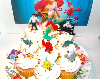 Little Mermaid Movie Deluxe Cake Toppers Cupcake Decorations Set of 12!