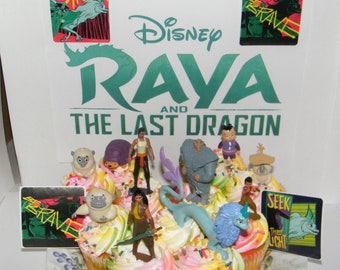 Disney Raya and the last Dragon Deluxe Cake Toppers Cupcake Decorations Set of 12 with 10 Figures and 2 Movie Stickers Fun New Characters