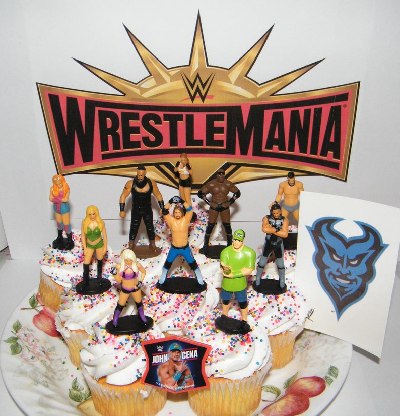 Wwe Wrestling Deluxe Cake Toppers Cupcake Decorations Set Of 12 With 10 Figures Tattoo Fingerring Featuring John Cena Alexa Bliss Etc