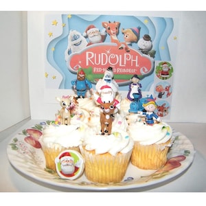 Rudolph the Red Nosed Reindeer Fun Cake Toppers Cup Cake Decorations Set of 10