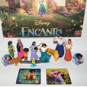May include: A set of 10 Encanto figurines, including Mirabel, Bruno, and the magical animals. The figurines are made of plastic and are brightly colored. The set also includes two cards with images from the movie.