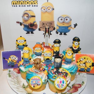 Minions the Rise of Gru Movie Deluxe Cake Toppers Cupcake Decorations Set of 14 with 10 Figures, 2 Stickers, 2 Rings New Characters!
