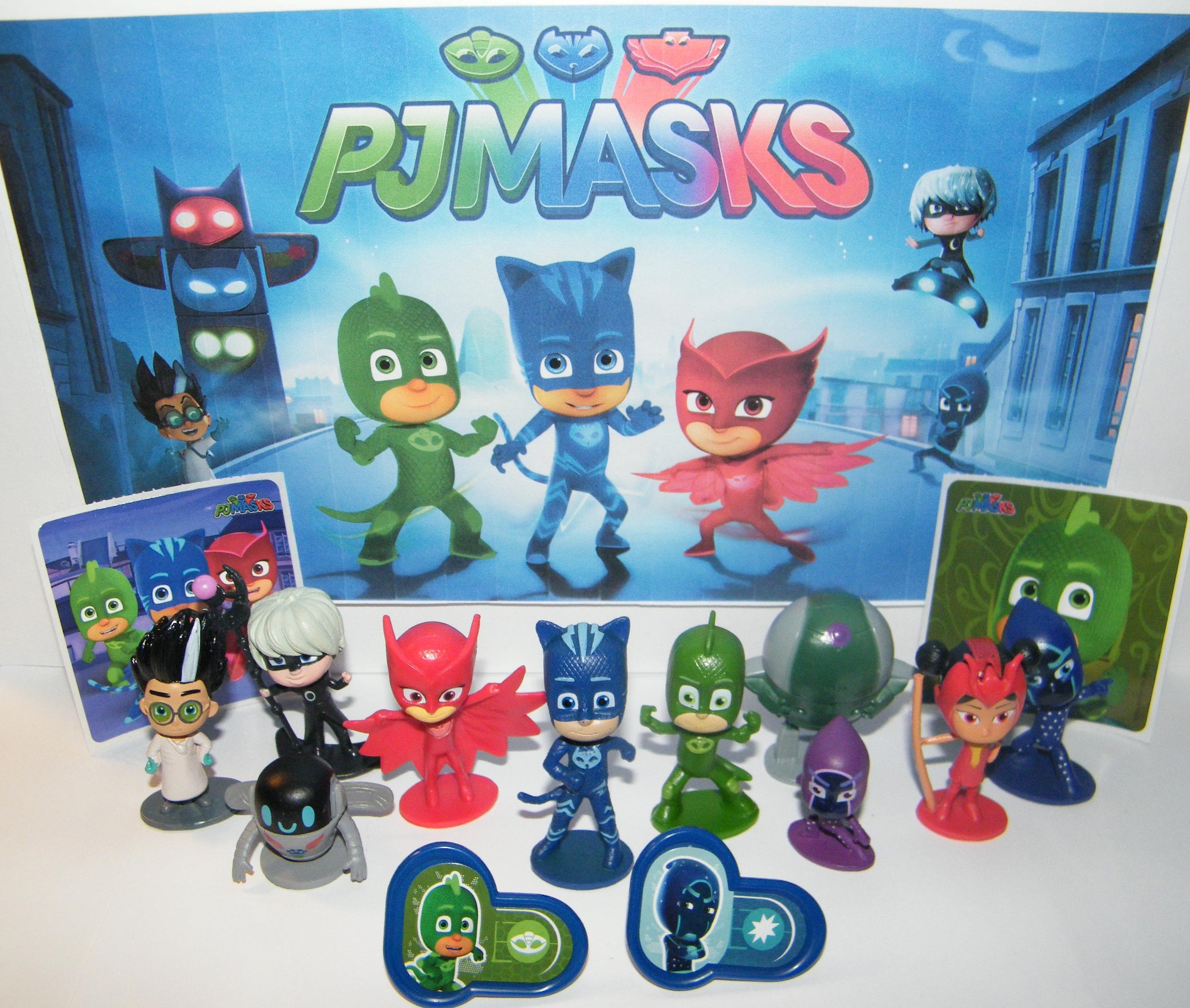 PJ Masks Deluxe Party Favors Goody Bag Fillers 14 Set With 10 Figures, 2  Fun Stickers, 2 PJ Rings Featuring Gekko, Owlette, Catboy and More 