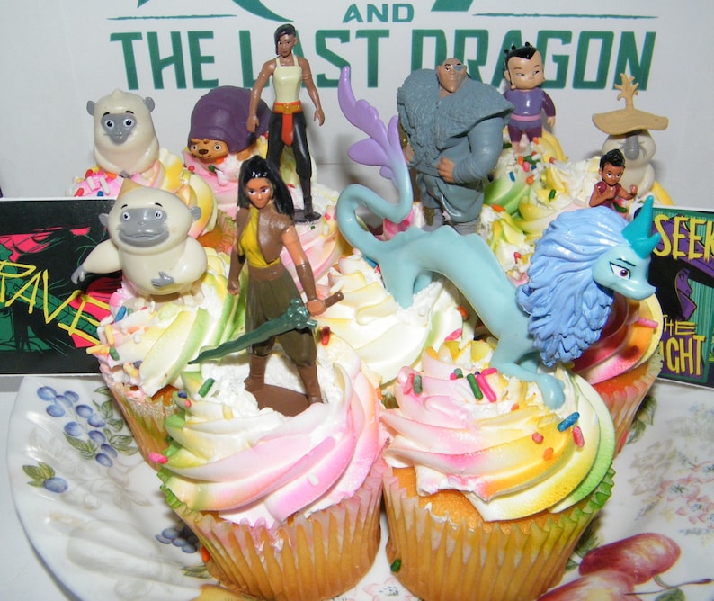 Disney Raya and the last Dragon Deluxe Cake Toppers Cupcake Decorations Set of 12 with 10 Figures and 2 Movie Stickers Fun New Characters