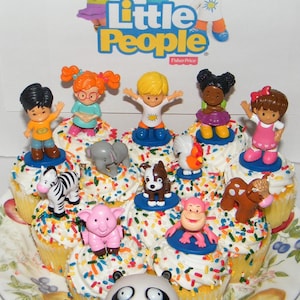 Fisher-Price Little People and Animals Deluxe Cake Toppers Cupcake Decorations 12 Set Includes 5 Little People, Jungle / Farm Friends Bonus!