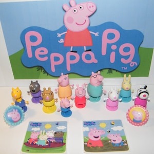 Peppa Pig Deluxe Party Favors 14 Set with 10 Figures, 2 Fun Rings /Stickers Featuring Peppa, Brother George, Zoe Zebra, Pedro Pony and More!
