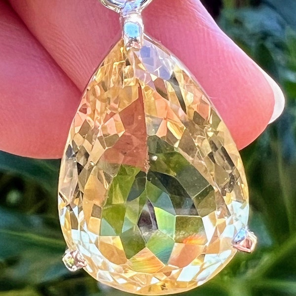 Faceted Teardrop Brazilian Citrine 17.00ct Pendant in Sterling Silver, Mother’s Day Gift, Gift For Her