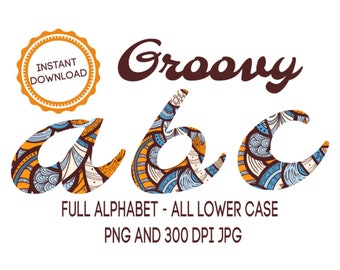 Paisley Clipart Font A - Z - PNG and JPG, Instant Download, Full Alphabet, All Lower Case, Fun Fonts, Clipart Letters, Digital Letters
