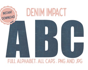 Blue Denim Clipart Font A - Z - PNG and JPG, Instant Download, Full Alphabet, All Caps, Upper Case, Clipart Letters, Digital Letters