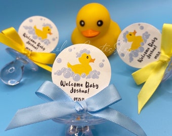 12 Rubber Ducky Baby Shower Pacifier Necklace Favors| Baby Shower Games