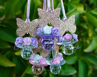 12 Butterfly Baby Shower Pacifier Necklace Favors| Baby Shower Games