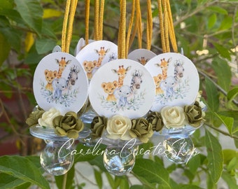 12 Jungle Safari Baby Shower Pacifier Necklaces Favors | Baby Shower Games