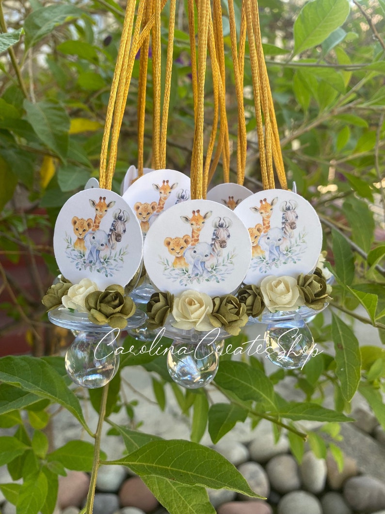 12 Jungle Safari Baby Shower Pacifier Necklaces Favors Baby Etsy