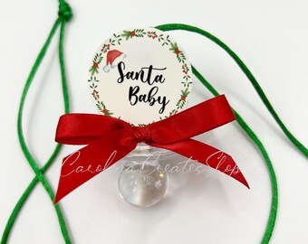 12 Santa Baby Pacifier Necklaces Party Favors| Baby Shower Games