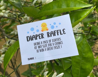 Printed Diaper Raffle Card-Duck, Rubber duck baby shower- baby shower game