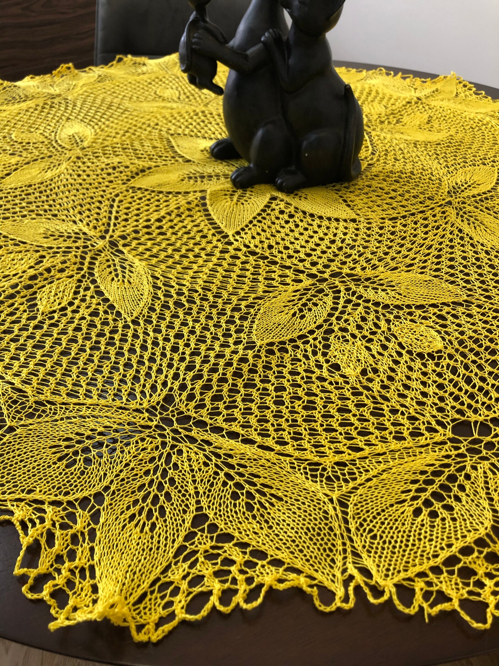 Hand knitted yellow round tablecloth openwork tablecloth lace Etsy