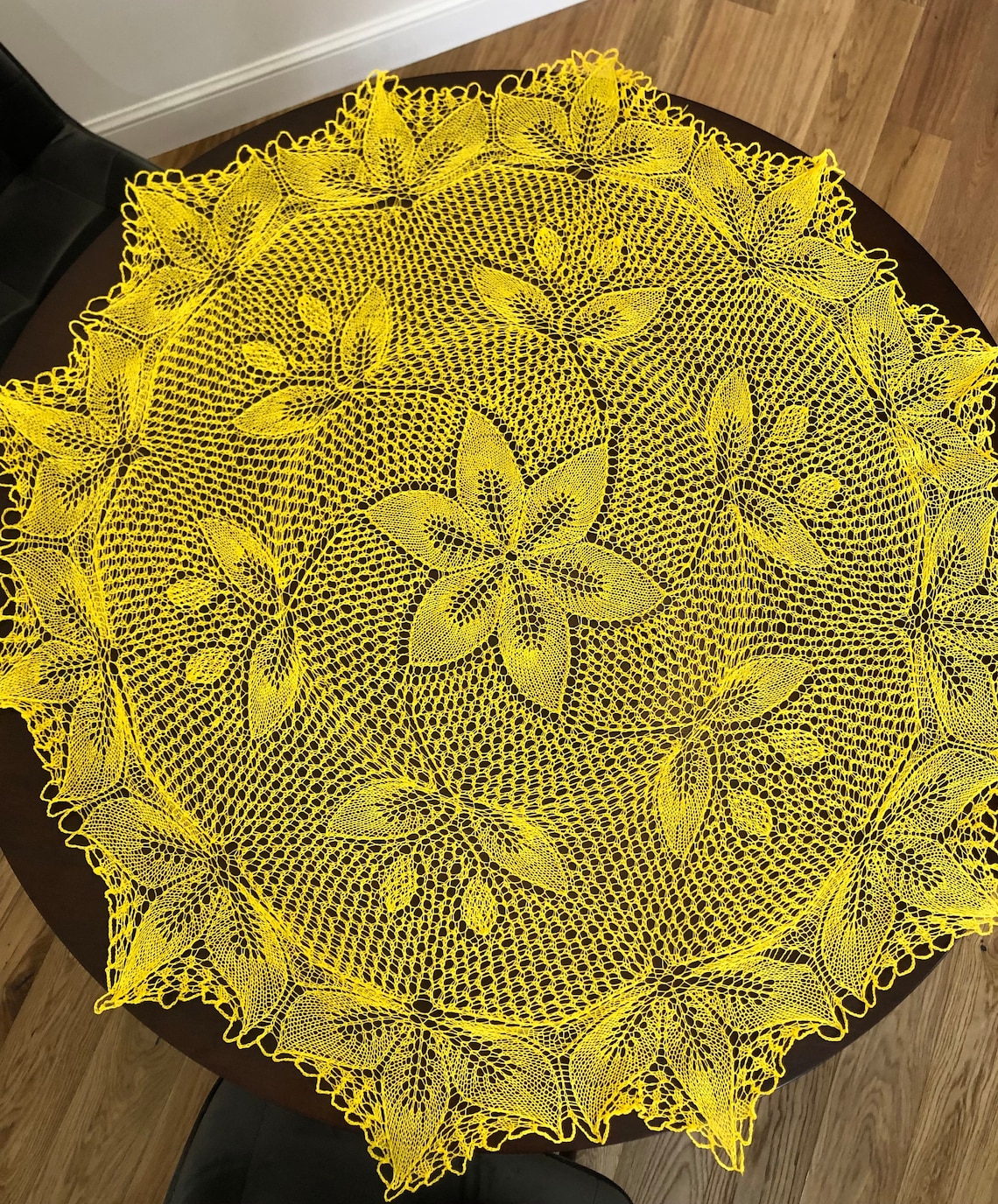 Hand knitted yellow round tablecloth openwork tablecloth lace Etsy