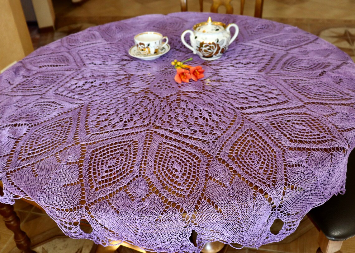Knitted Round Tablecloth Openwork Tablecloth Large Lace Doily Etsy