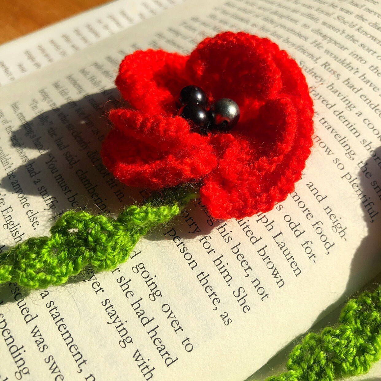 Crochet bookmark red poppy flower knitted bookmark book Etsy