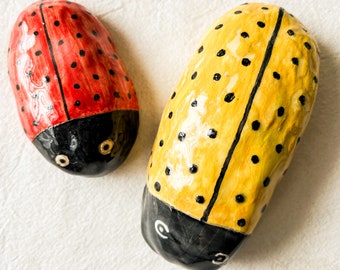 Handmade pottery ladybugs signed