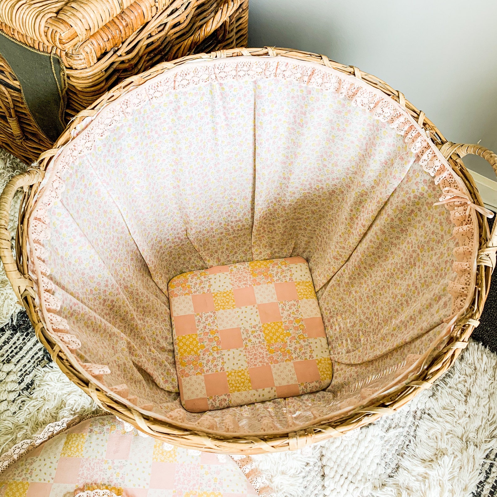 Large fabric lined basket with lid Etsy