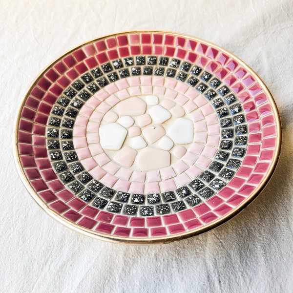 Mid Century Modern Pink Mosaic Decortive Plate Dish Hanging Plate