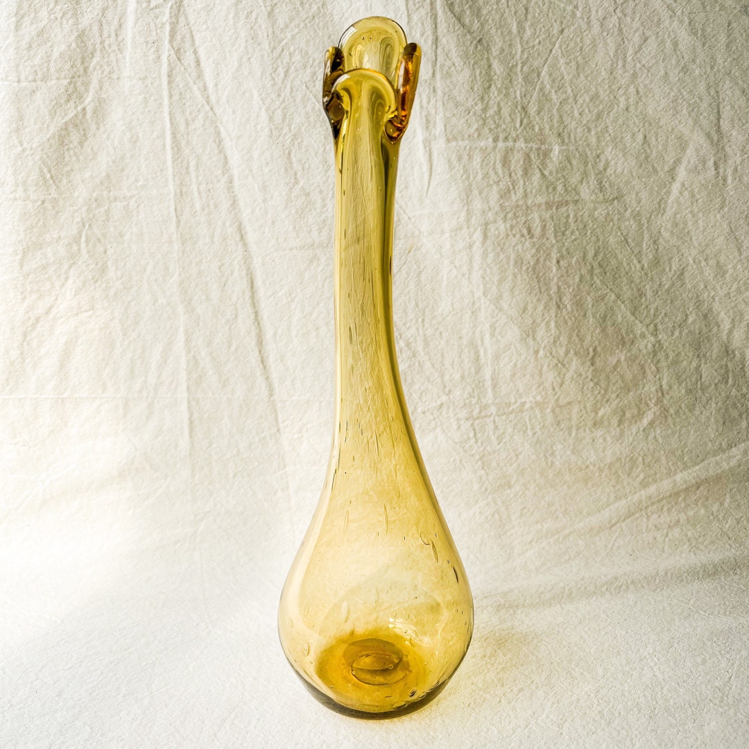 Vintage Amber Swung Glass Vase Mauritius Etsy